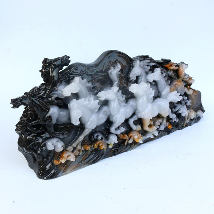高档八马图 玉石摆件 天然玉家居原仿独山玉物摆件原石工艺品仿大