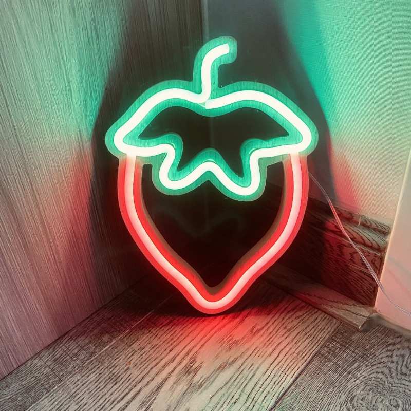 led情人节霓虹灯灯氛围 木制室内春节奶油造型户外草莓装饰活动灯