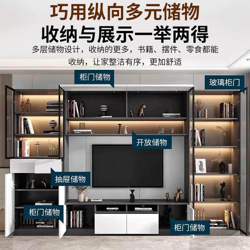 代电视墙柜整组合一背景墙柜整体现客厅现代简约满见描述墙储物套