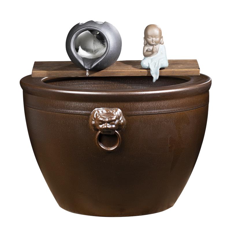 正品大型陶瓷流地喷泉鱼法缸陶罐水水循环造景古鱼缸客厅阳台落大