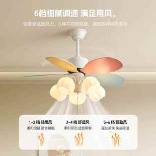 2025款 间奶6油风小扇灯新餐厅卧室客厅迷你电风扇彩色儿童房吊扇