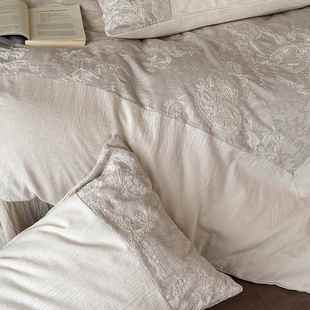 法式 A复古麻色织花刺SS20250绣床上用品四件棉套质朴透气被类套提