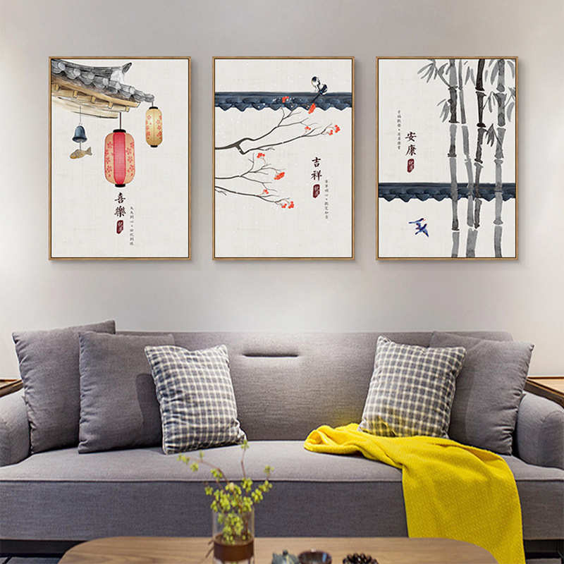 客厅装饰画三联新中式古风壁画餐厅卧室玄关禅意挂画喜庆民俗挂画
