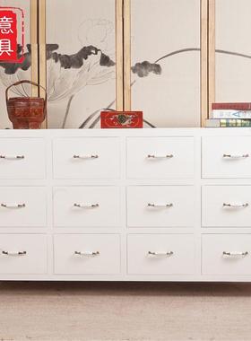 新中式玄关柜入门手绘现代简约榆木白色门口隔断玄关桌玄关架现货