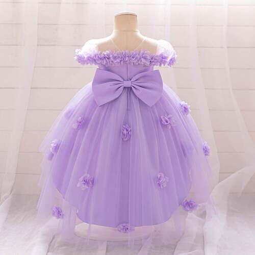 baby girls floral appliques rhinestone decor tulle dress bow