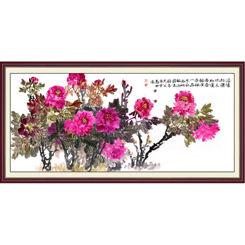 现代中式墙布画壁画中堂客厅沙发背景玄关装饰画芯国画牡丹年画