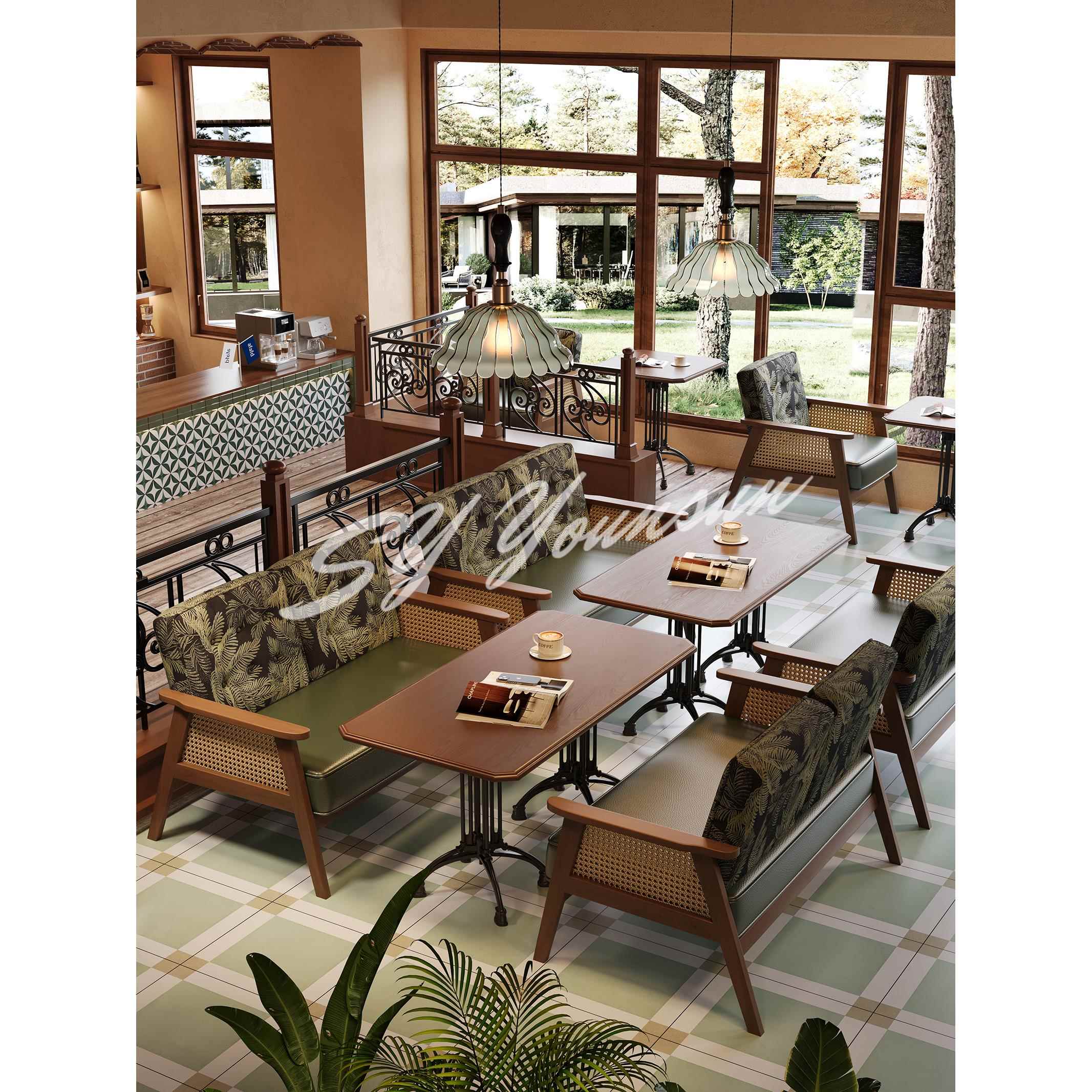 需定制西餐厅编藤沙发椅酒馆音乐餐吧南洋风咖啡厅沙发复古卡座桌