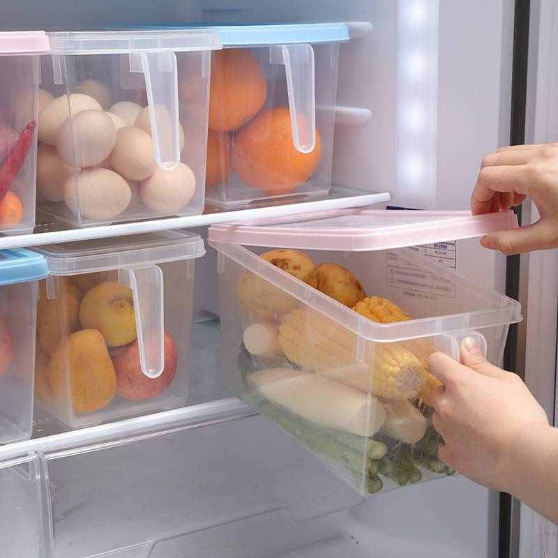 厨房冰箱收纳盒密封可叠加塑料保鲜盒带手柄食物透明冷冻盒鸡蛋盒