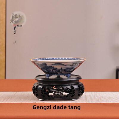 极姬蒲草迎春老鸦柿盆传统手绘青花瓷盆三开窗矾红山水小景六方盆