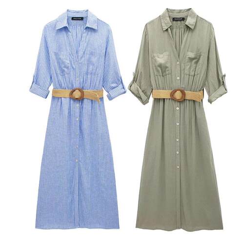 Yellow hemp belt shirt style dress