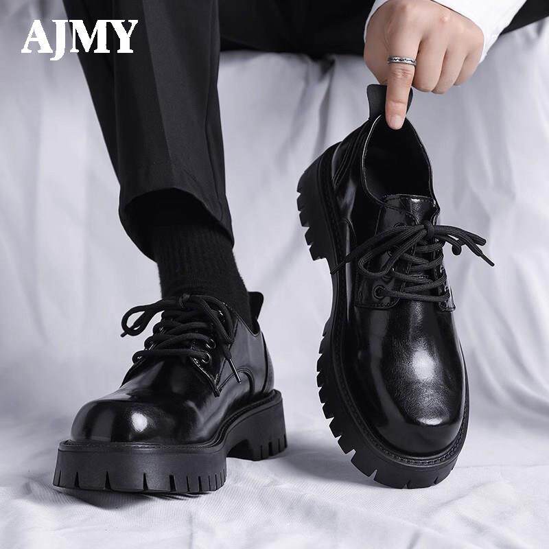 德国AJMY男鞋皮鞋马丁靴英伦商务大头休闲鞋厚底内增高秋冬季新款