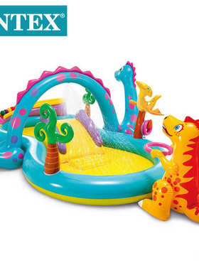 INTEX57135恐龙八字形公园滑梯水池充气海洋球池儿童家庭水上乐园