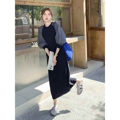 韩系休闲运动套装裙女秋2025新款氛围感撞色拼接卫衣半身裙两件套