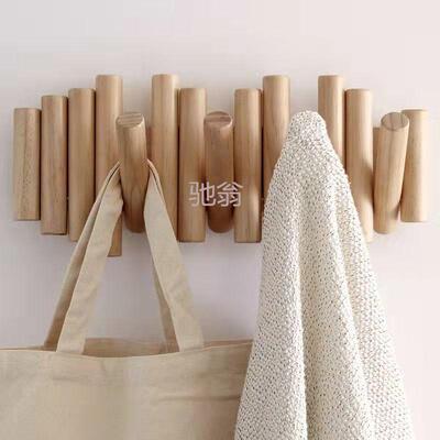 z%北欧实木衣帽架挂墙挂衣架玄关衣帽钩 衣架落地立式 墙上免钉挂