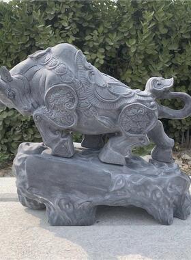 石雕牛摆件石牛天然原石石头雕刻精雕家居客厅办公室高档青石牛
