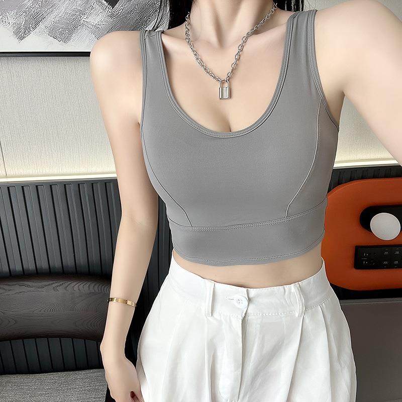 冰丝U型美背吊带背心聚拢运动外穿托胸无钢圈内衣女乳胶胸垫文胸