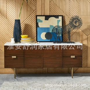 餐边柜矮柜一体家用入门玄关柜客厅铁艺茶水柜收纳置物架 新中式