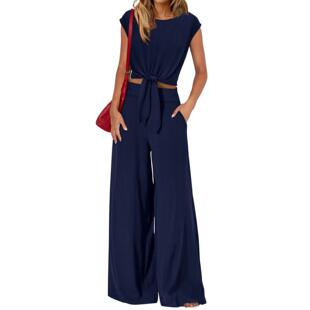 Crewneck Strappy Women'S 2-Piece Lounge Sets 100% Polyester