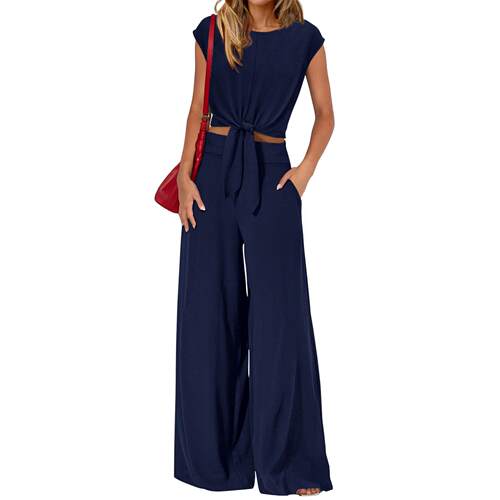 Crewneck Strappy Women'S 2-Piece Lounge Sets 100% Polyester