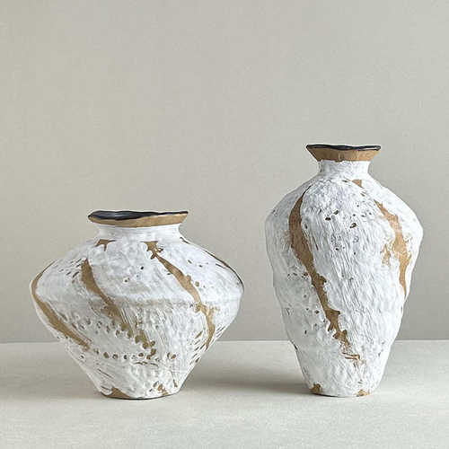 陶瓷花瓶粗陶瓶插花复古手工民宿酒店侘寂风干花极简禅意摆件