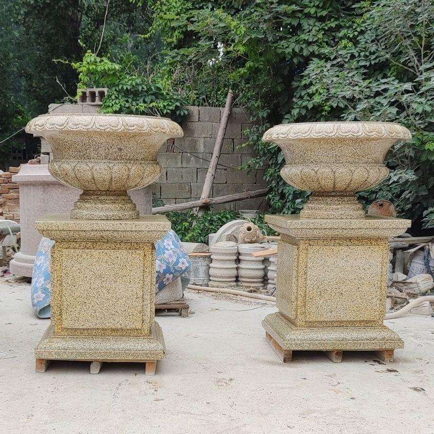 石雕花盆欧式花钵天然花岗岩大理石户外庭院别墅圆形花坛景观摆件