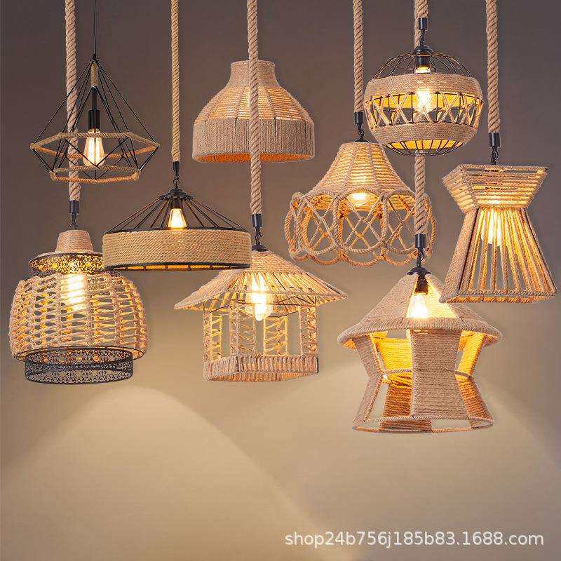 loft创意个性麻绳灯北欧服装店理发店酒吧工业风吊灯复古装饰吊灯