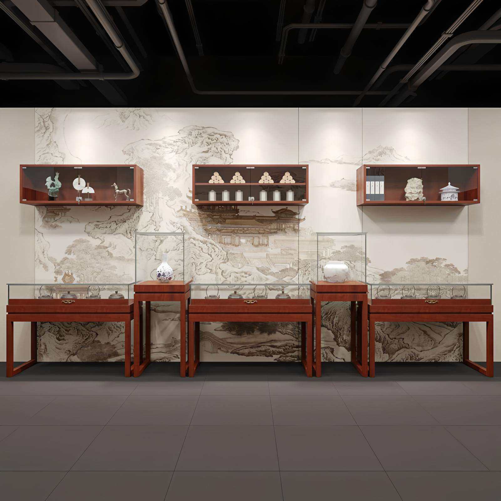 实木玻璃中式复古珠宝首饰玉器展示柜台博物馆文玩古董饰品柜