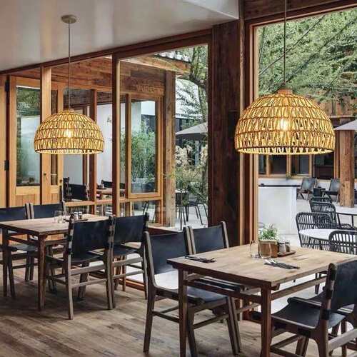 日式民宿原木餐厅奶油吊灯藤艺复古田园餐桌台灯麻绳阳台卧室灯具