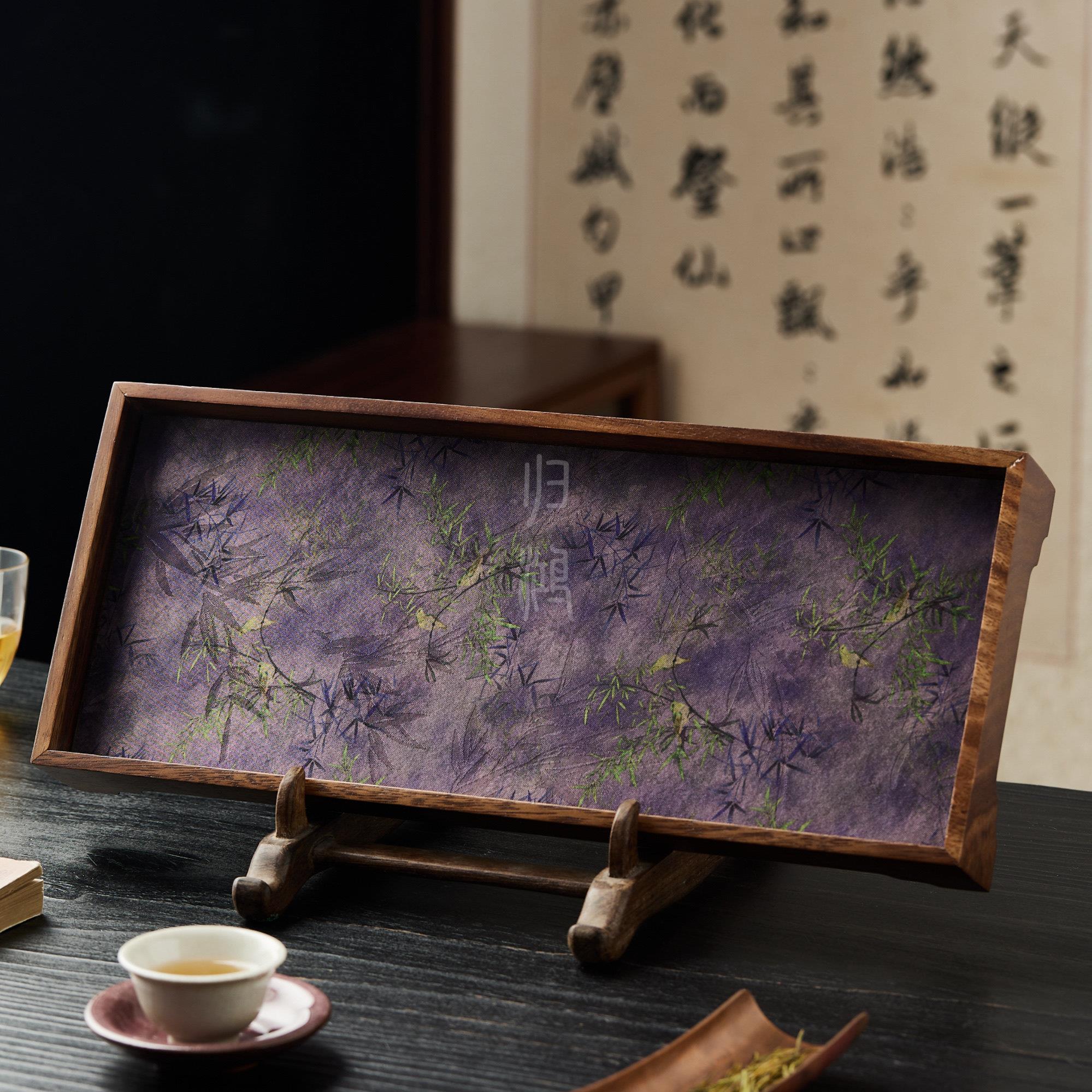 归鸿 胡桃木高脚干泡茶盘家用方形茶托盘复古实木茶桌布艺茶席