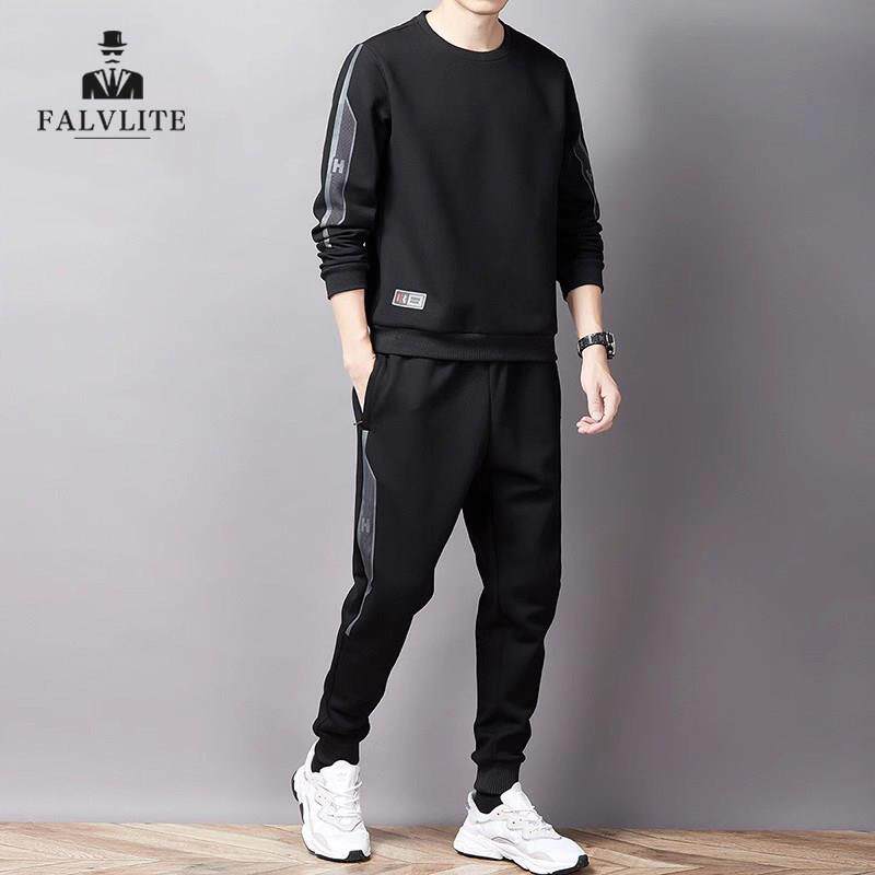 FALVLITE 2025新款圆领宽松运动服潮流男士两件套春秋休闲套装男
