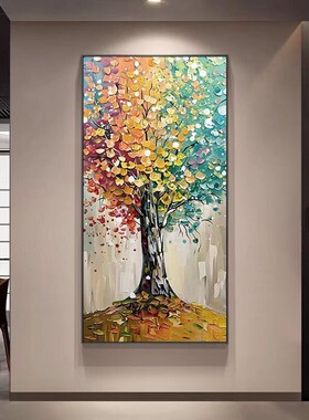 发财树玄关装饰画客厅入户走廊过道摇钱树挂画现代简约高级感壁画