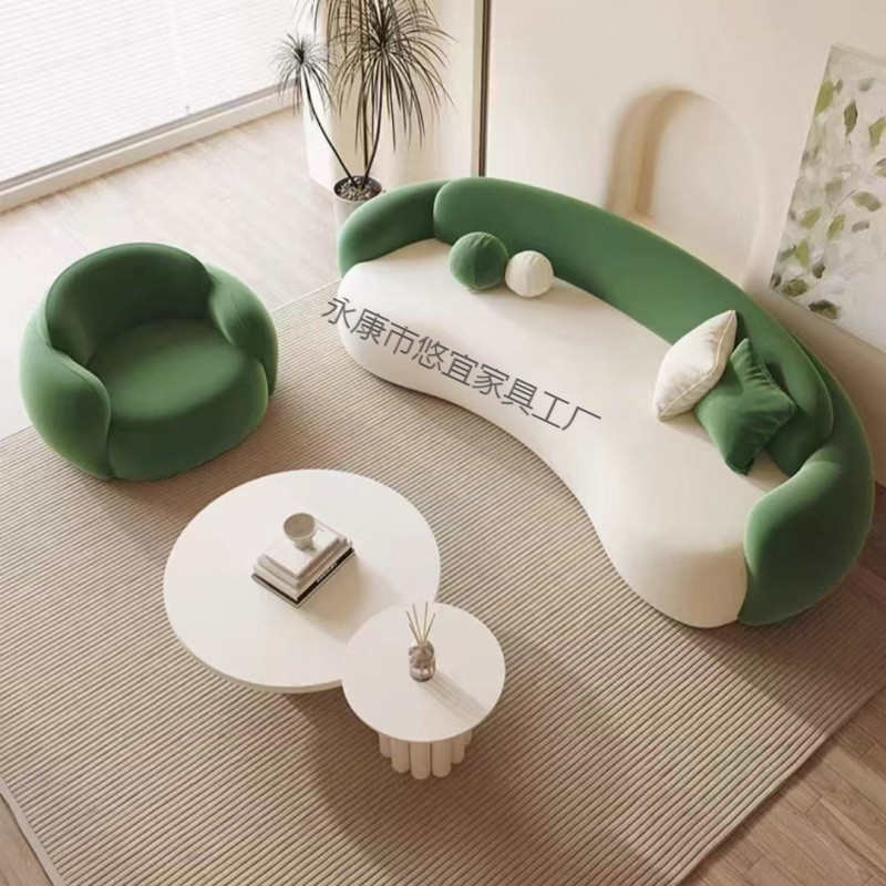 异形奶油风沙发小户型弧形沙发轻奢美容院接待休息区服装店铺家用