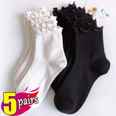 1/3/5pairs Cotton Ruffles Ankle Socks Women Lolita Cute Kawa