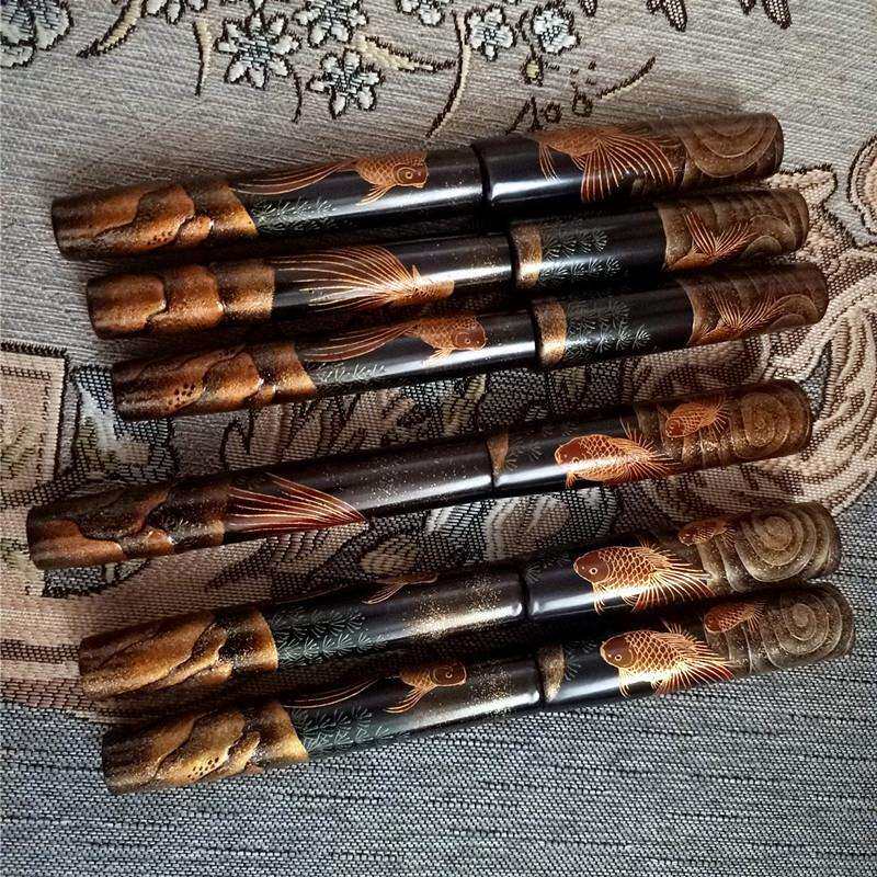 大漆漆器莳绘檀木钢笔 镶嵌贝壳金箔莳绘工艺 签字笔文房收藏佳品