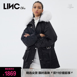 linc金羽杰羽绒服，女2023反季短款连帽，毛领女款面包服断码