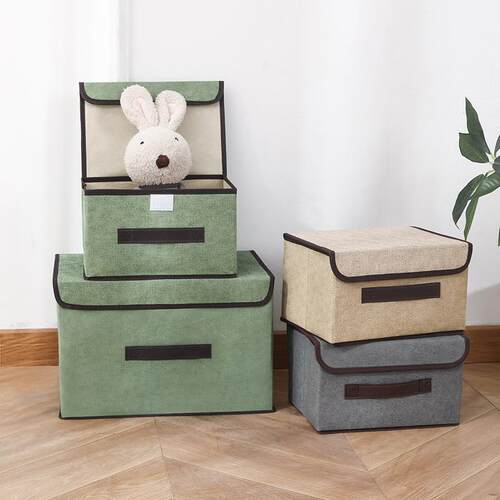 Non-woven fabric foldable storage set, including two storage