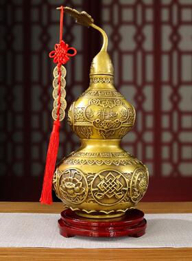 黄铜百福铜葫芦摆件工艺品客厅卧室开口铜葫芦开盖空心五帝钱挂件
