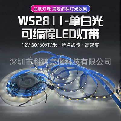 WS2811单白光灯带 12V低压单色可编程跑马流水高亮灯带 LED灯带