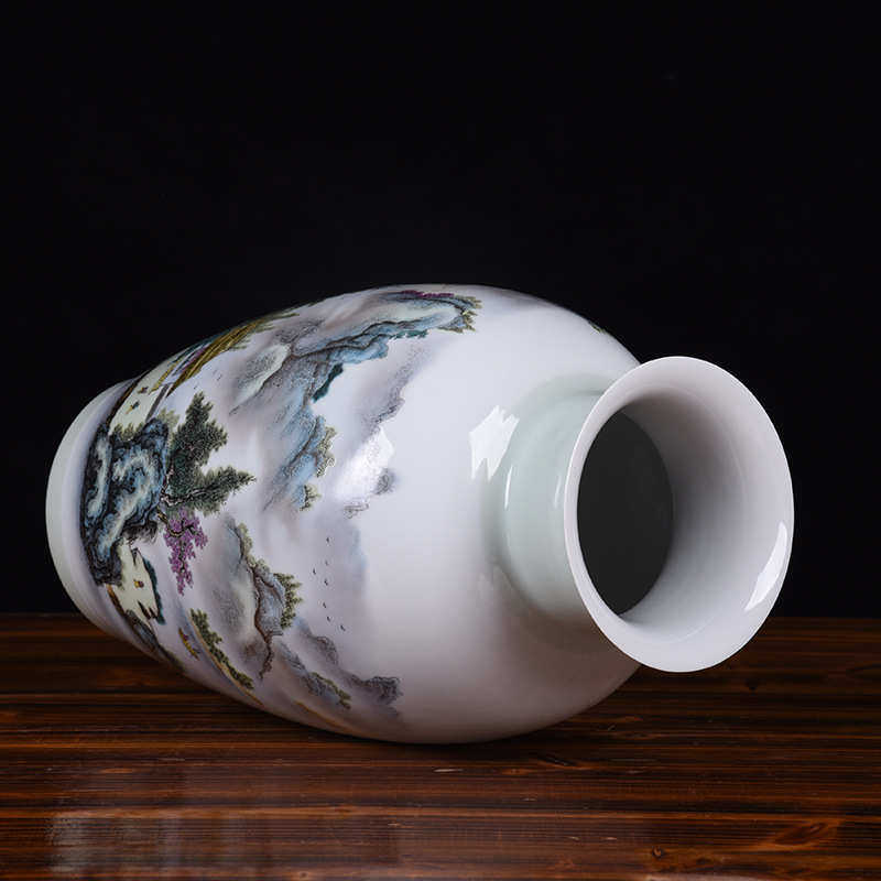 景德镇陶瓷花瓶摆件批发粉彩陶瓷花瓶颜色釉斗彩山水工艺品摆件