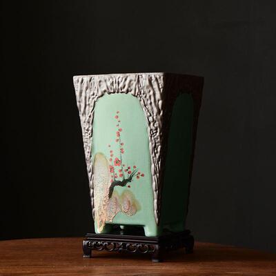 特意青大号兰花花盆陶瓷紫砂四方形EKB瓷手绘高款中景国风创室内