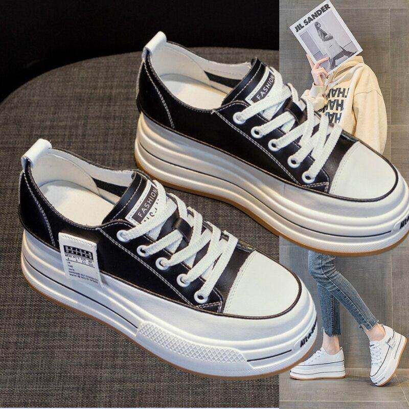 香港同款7cm内增高小白鞋小个子松糕单鞋厚底真皮休闲秋季板