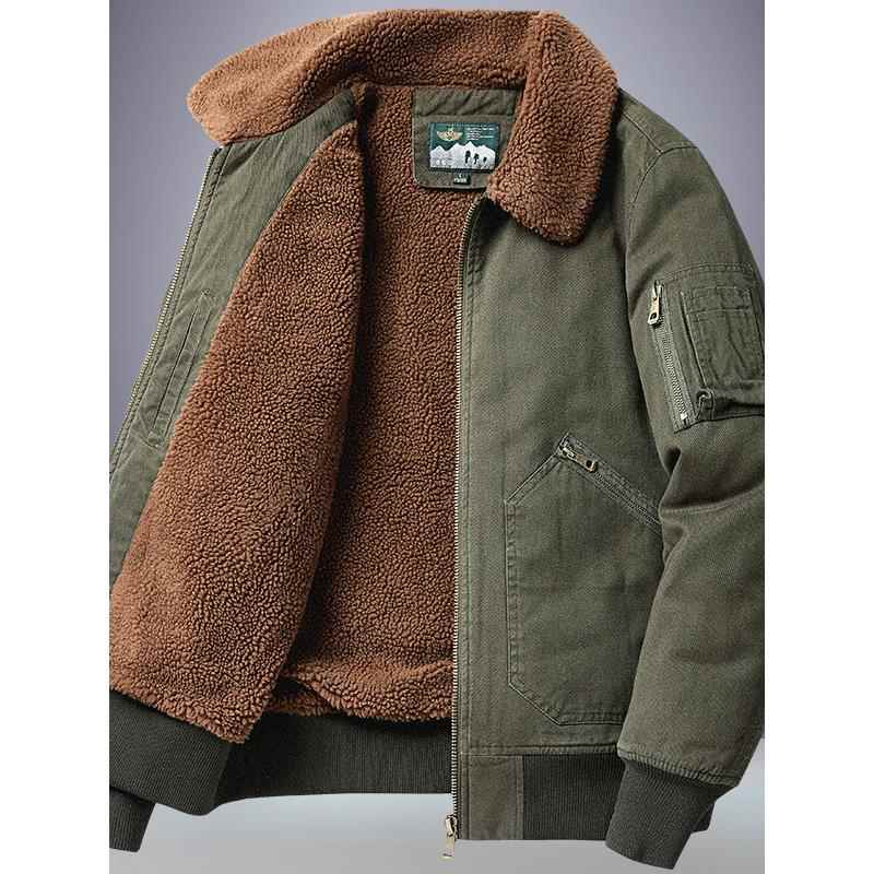 Mostarsea~冬季飞行员加绒外套男加厚宽松工装上衣潮流羊羔绒棉衣
