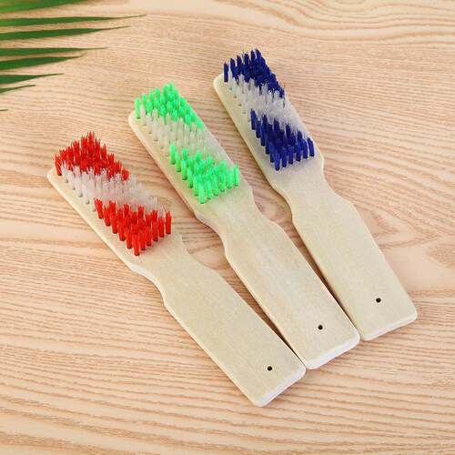 Two-color bamboo shoe brush with long handle, dual-color lon