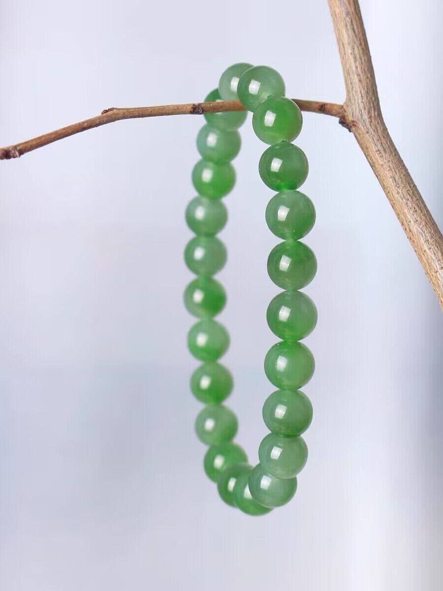 8MM天然和田碧玉菠菜绿阳绿圆珠玉石手串玉器手饰手链冰底