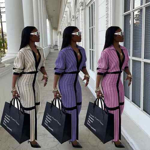 Women's single long sleeved striped jumpsuit long