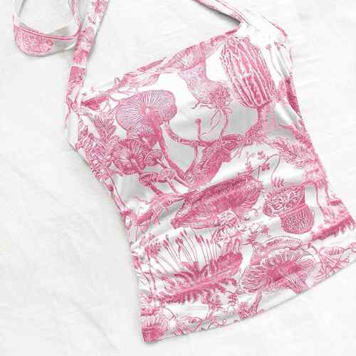 Y2K Multicolor Halter Tie Back Vest Forest Slim over Print