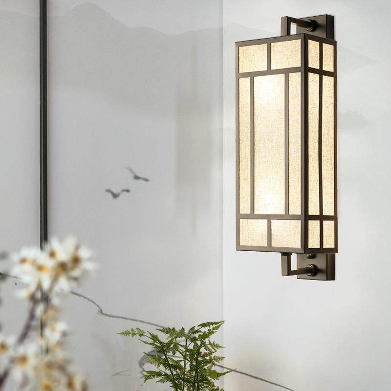 新中式壁灯客厅电视墙灯卧室床头布艺壁灯简约现代复古过道楼梯灯