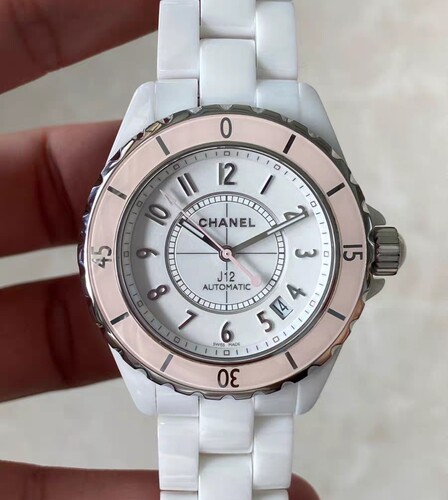专柜价41600】98新38mm香奈儿J12粉圈H4468自动机械陶瓷女表正品