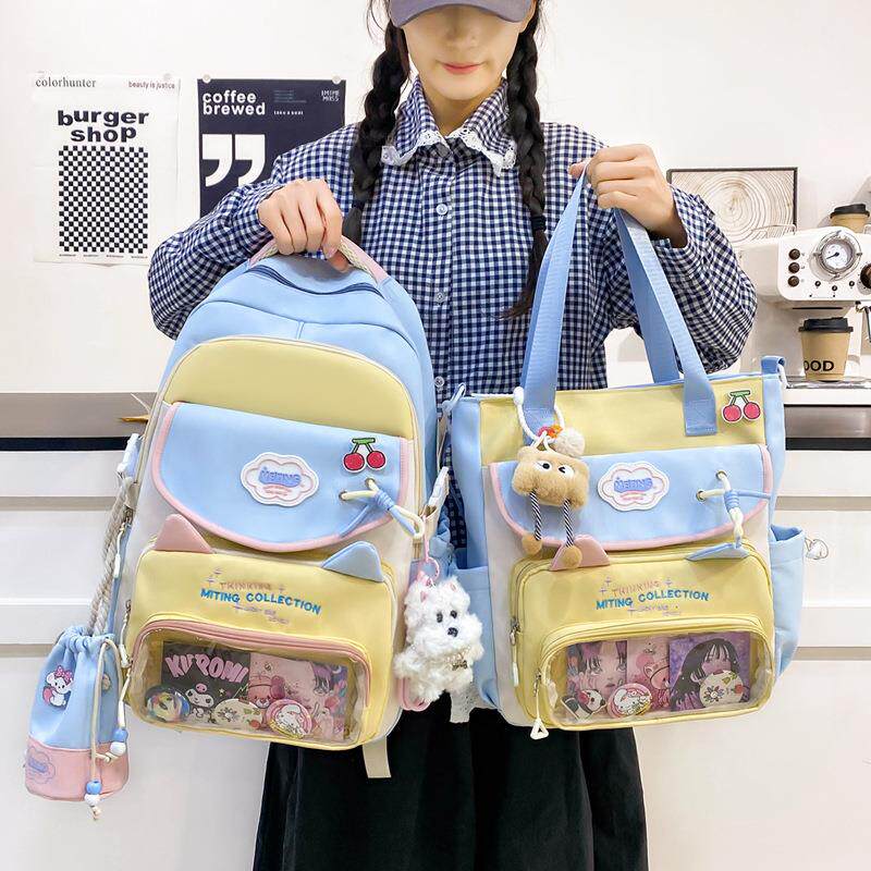 新款多巴胺韩版小清新书包百搭甜美可爱猫咪双肩包休闲通勤补课袋
