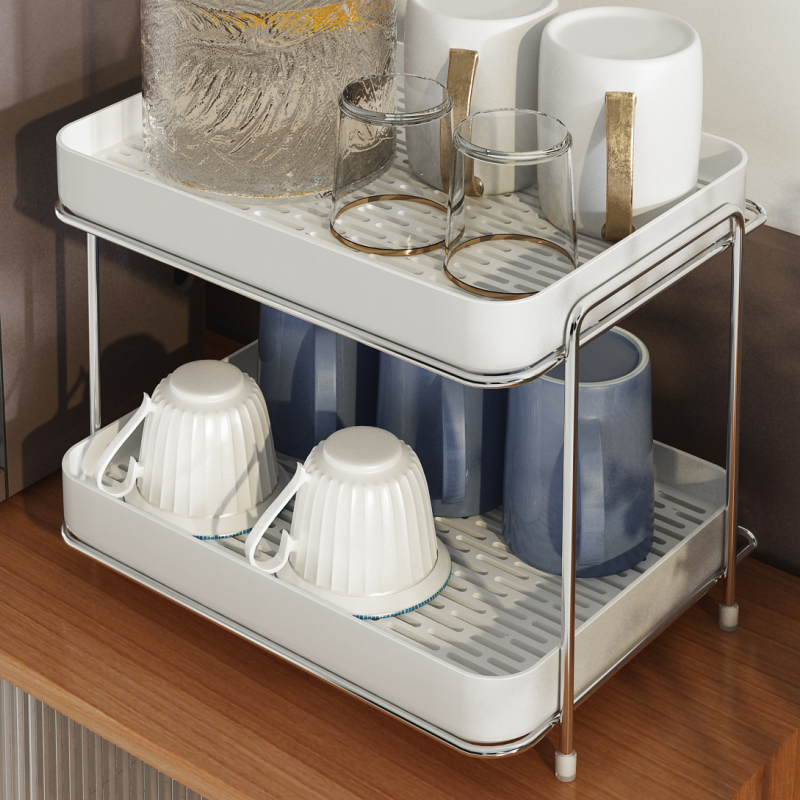 水杯架子杯子沥水架家用双层桌面办公室托盘玻璃杯茶杯收纳置物架